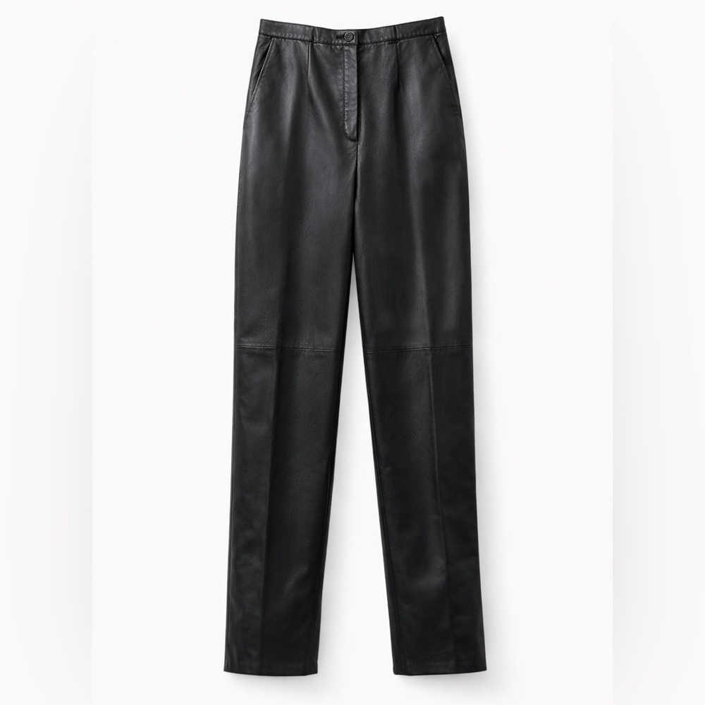Feraud Paris Vintage Dark Brown Leather Pants High Waist Straight Leg IT42 Italy